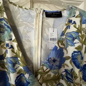 Lane Bryant White Jumpsuit with Blue and Green Floral Print